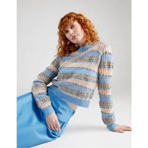 FRAME Women’s Open Knit Wool Blend Striped Sweater Blue XS